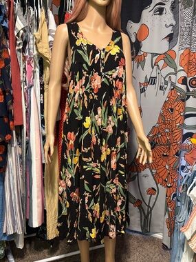 easel Black Floral Midi Jumpsuit with Yellow & Pink Blooms